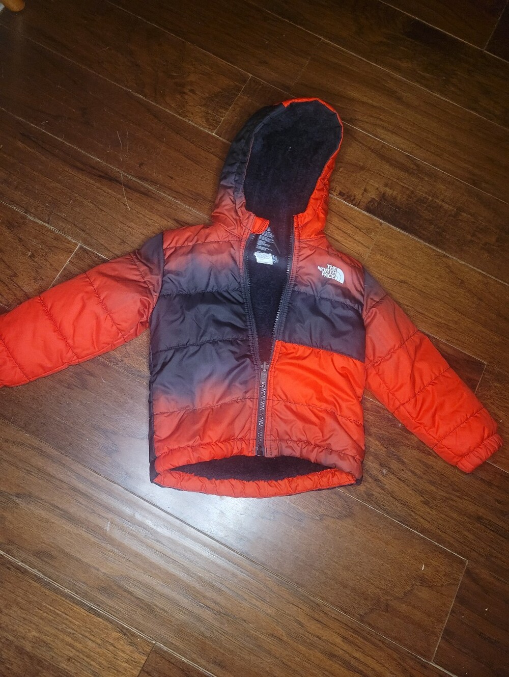 The North Face Kids Red and Black Hooded Puffer Jacket
